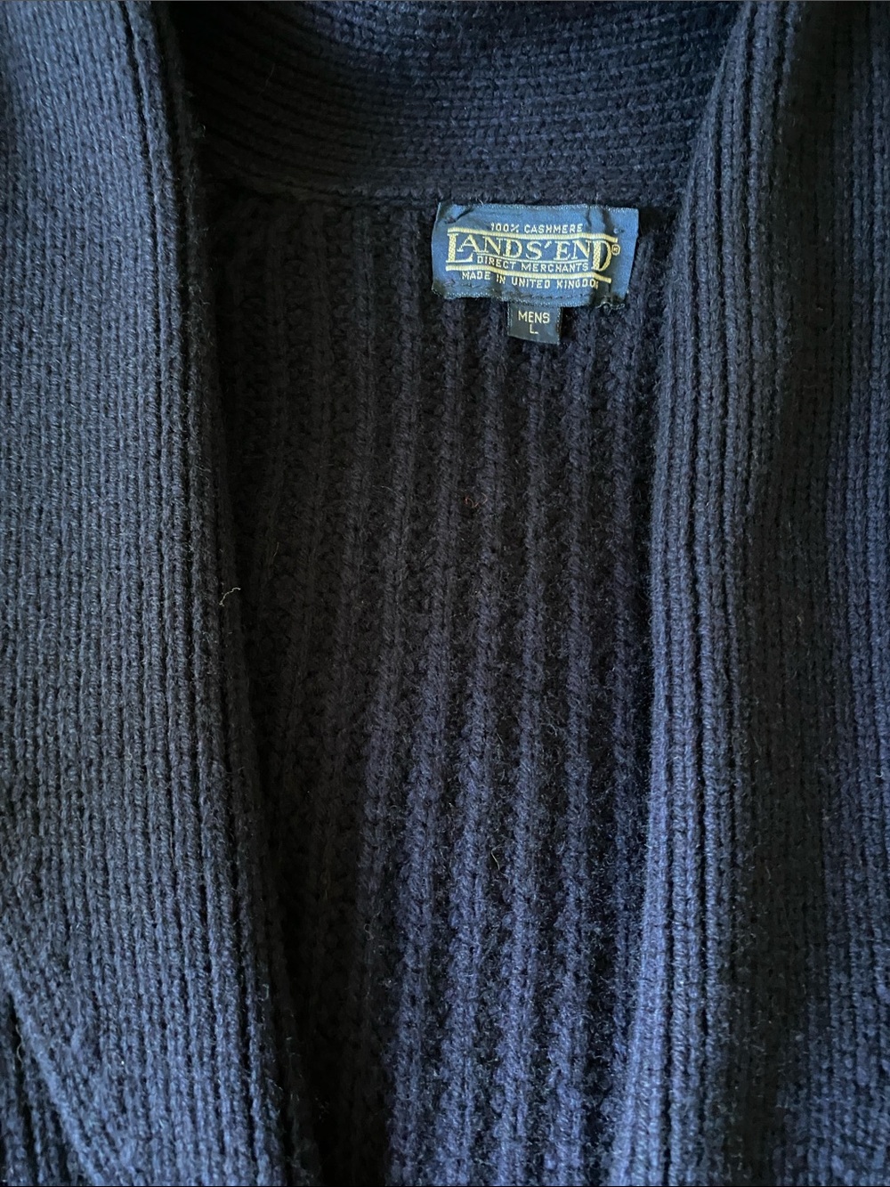 Lands' End Men's Ribbed Cashmere Cardigan - Navy Blue